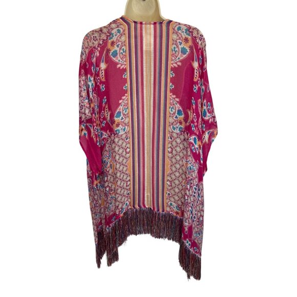 Chico's Kimono Cardigan With Fringe Hem Open Front - Size S/M - Picture 5 of 9